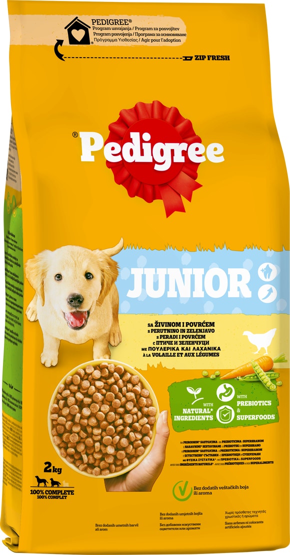 Pedigree® Junior Πλήρης Ξηρή Τροφή Σκύλου Πουλερικά και Λαχανικά  2kg